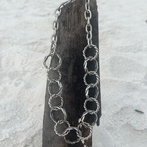 Silver tone chain link choker necklace